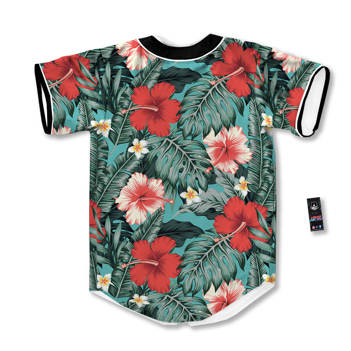 Tropical Leaf Turquoise Print Pattern Baseball Jersey-grizzshop