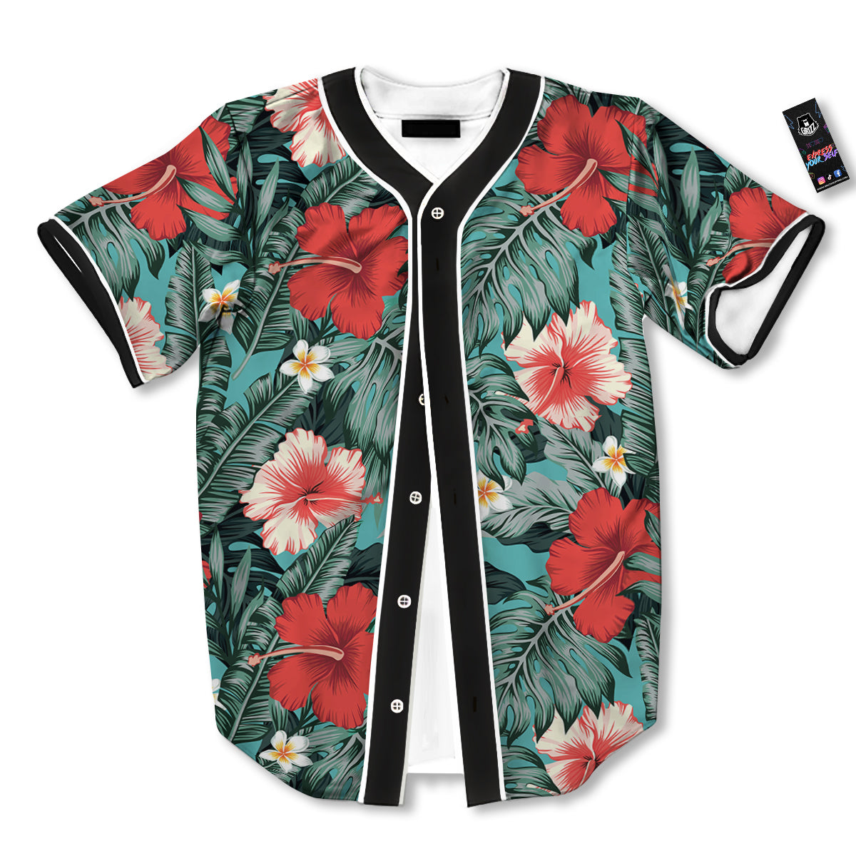 Tropical Leaf Turquoise Print Pattern Baseball Jersey-grizzshop
