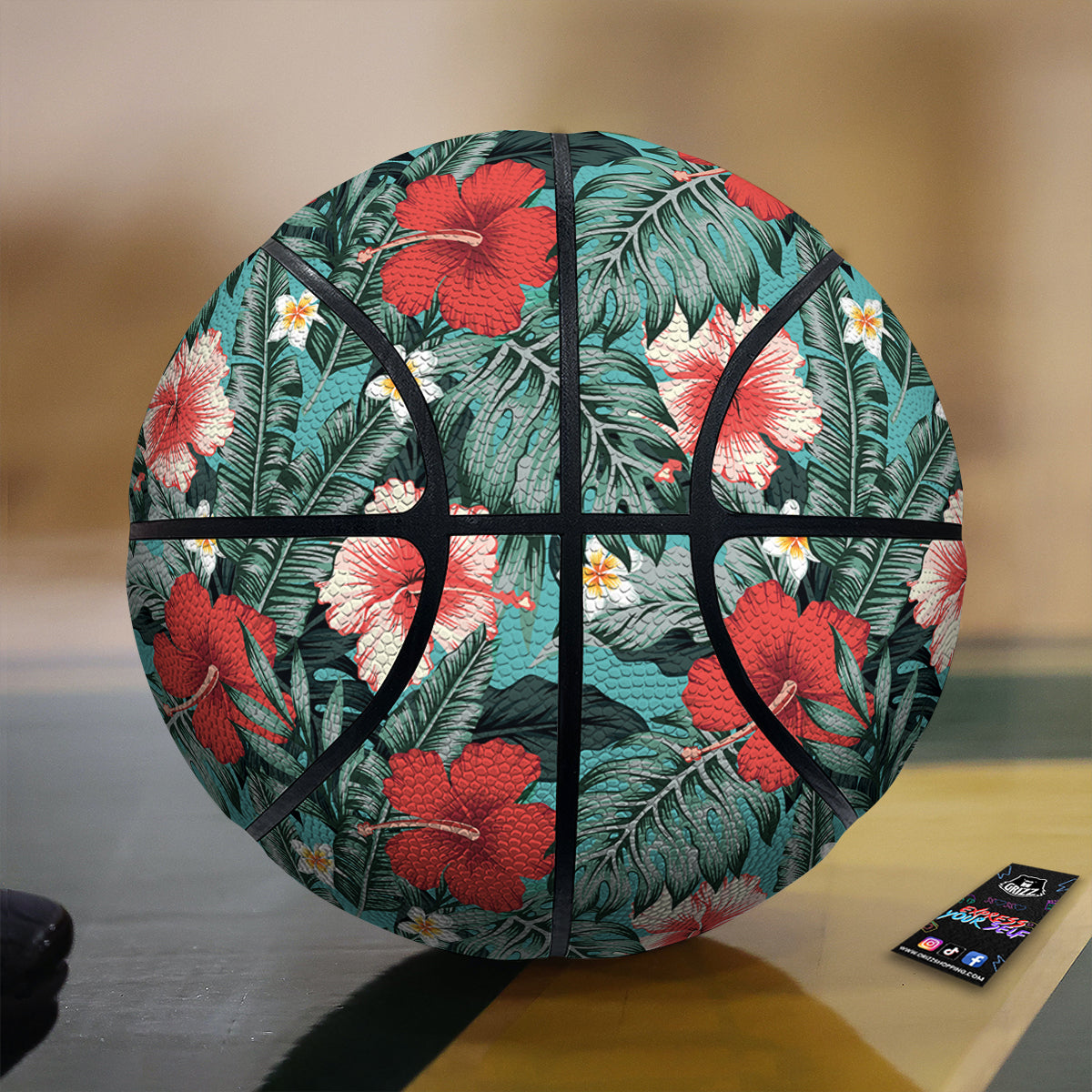 Tropical Leaf Turquoise Print Pattern Basketball