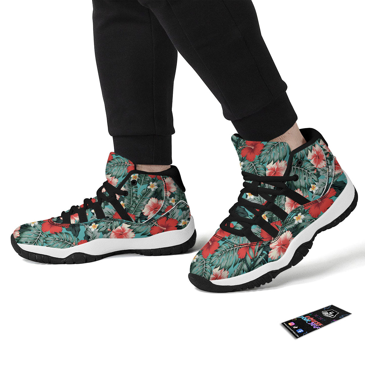 Tropical Leaf Turquoise Print Pattern Black Bball Shoes-grizzshop