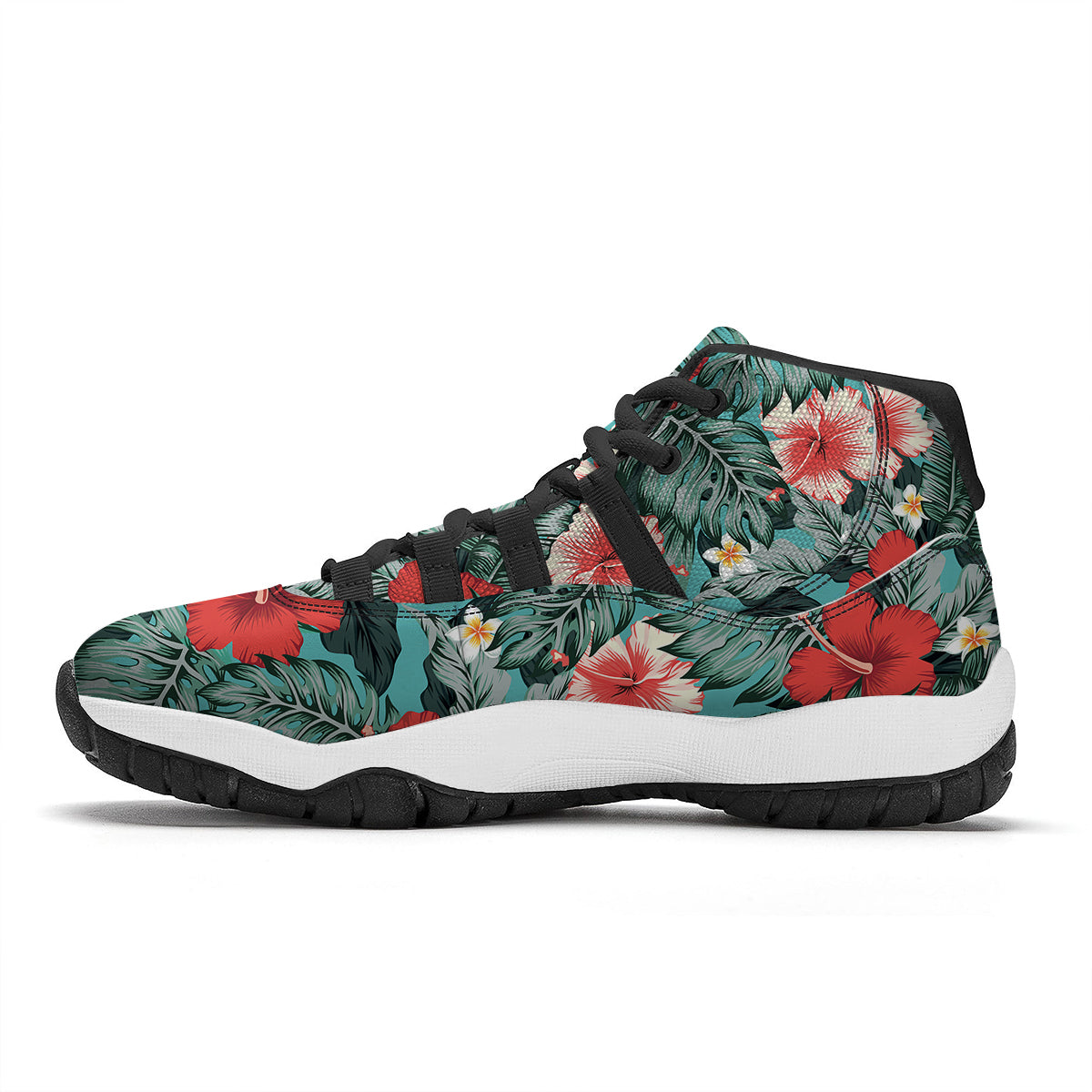 Tropical Leaf Turquoise Print Pattern Black Bball Shoes-grizzshop