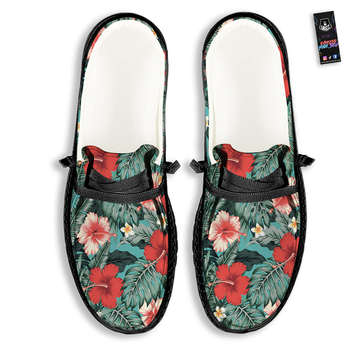 Tropical Leaf Turquoise Print Pattern Black Loafers-grizzshop