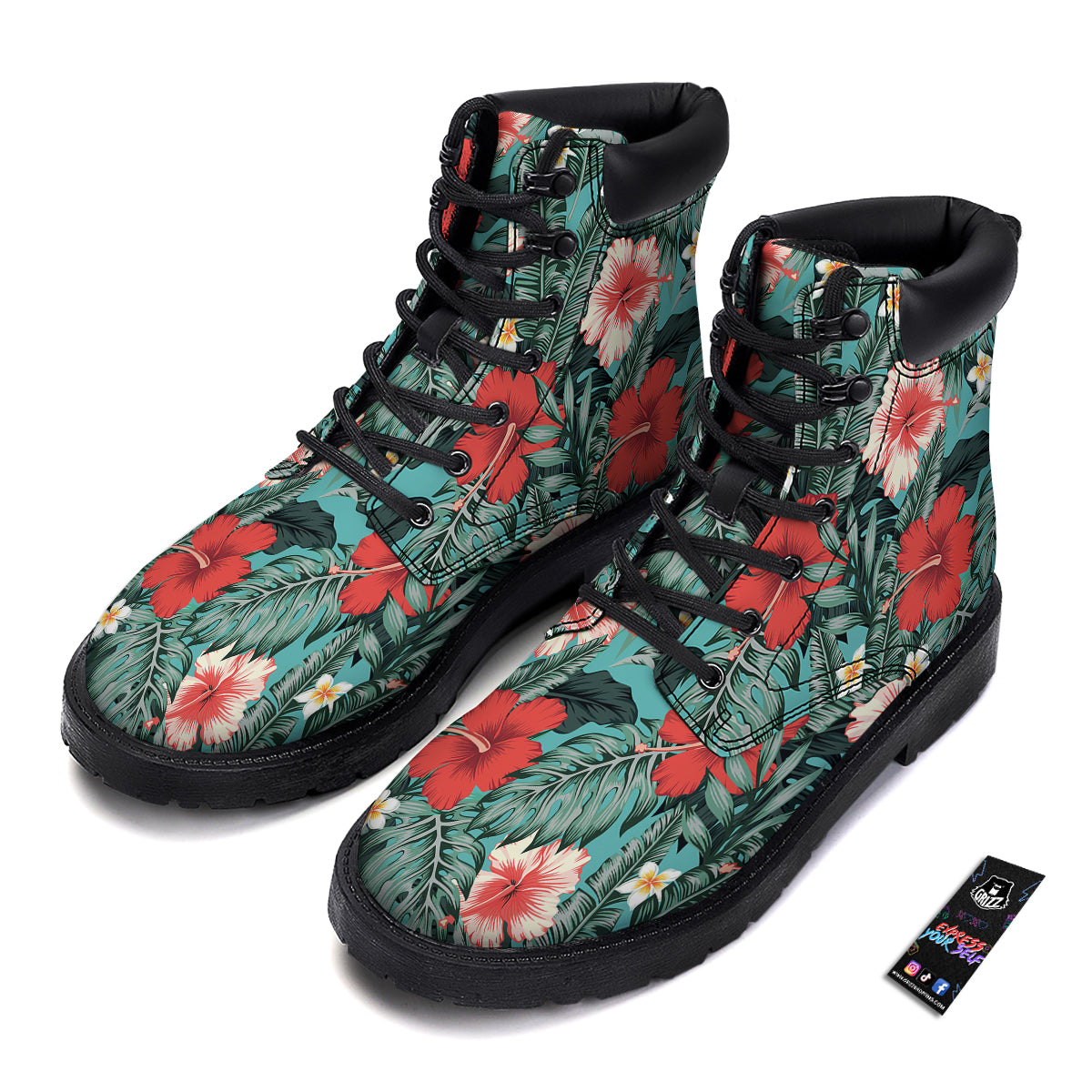 Tropical Leaf Turquoise Print Pattern Boots-grizzshop