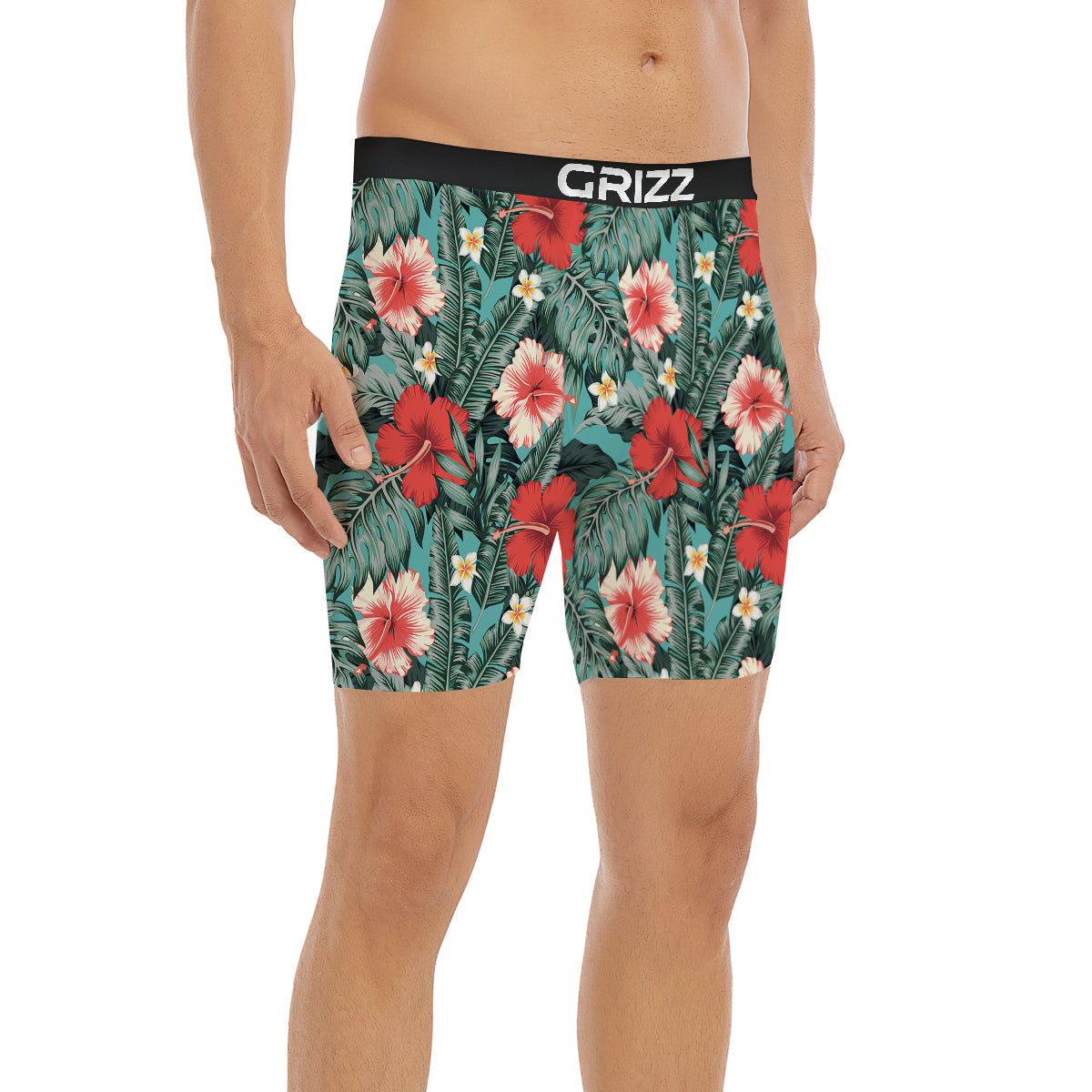 Tropical Leaf Turquoise Print Pattern Boxer Briefs-grizzshop