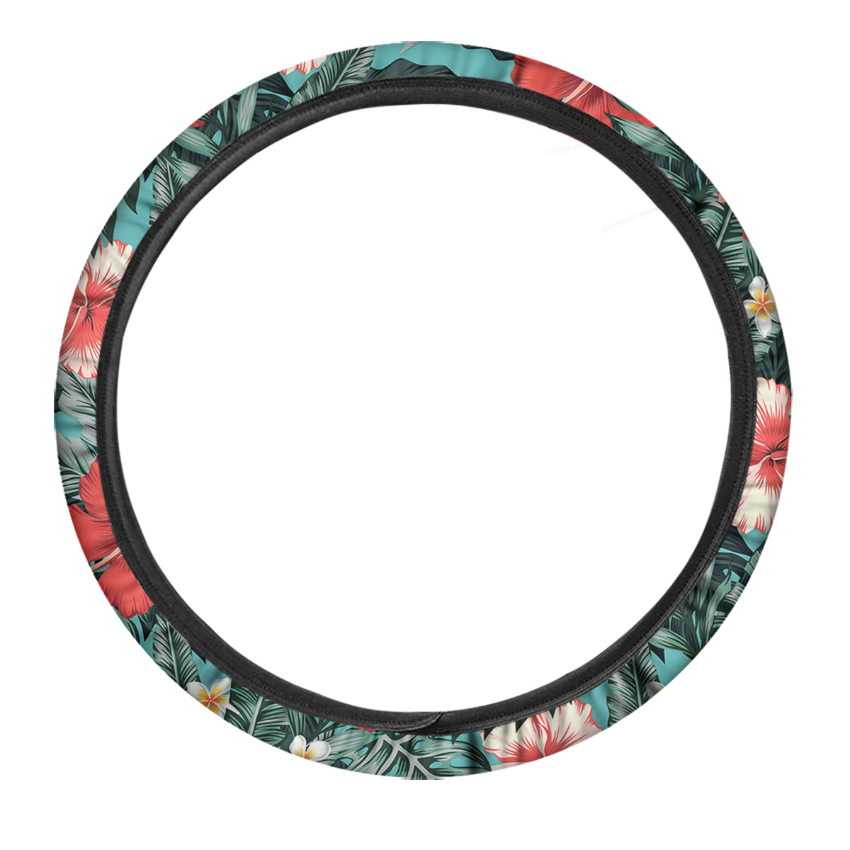 Tropical Leaf Turquoise Print Pattern Car Steering Wheel Cover-grizzshop