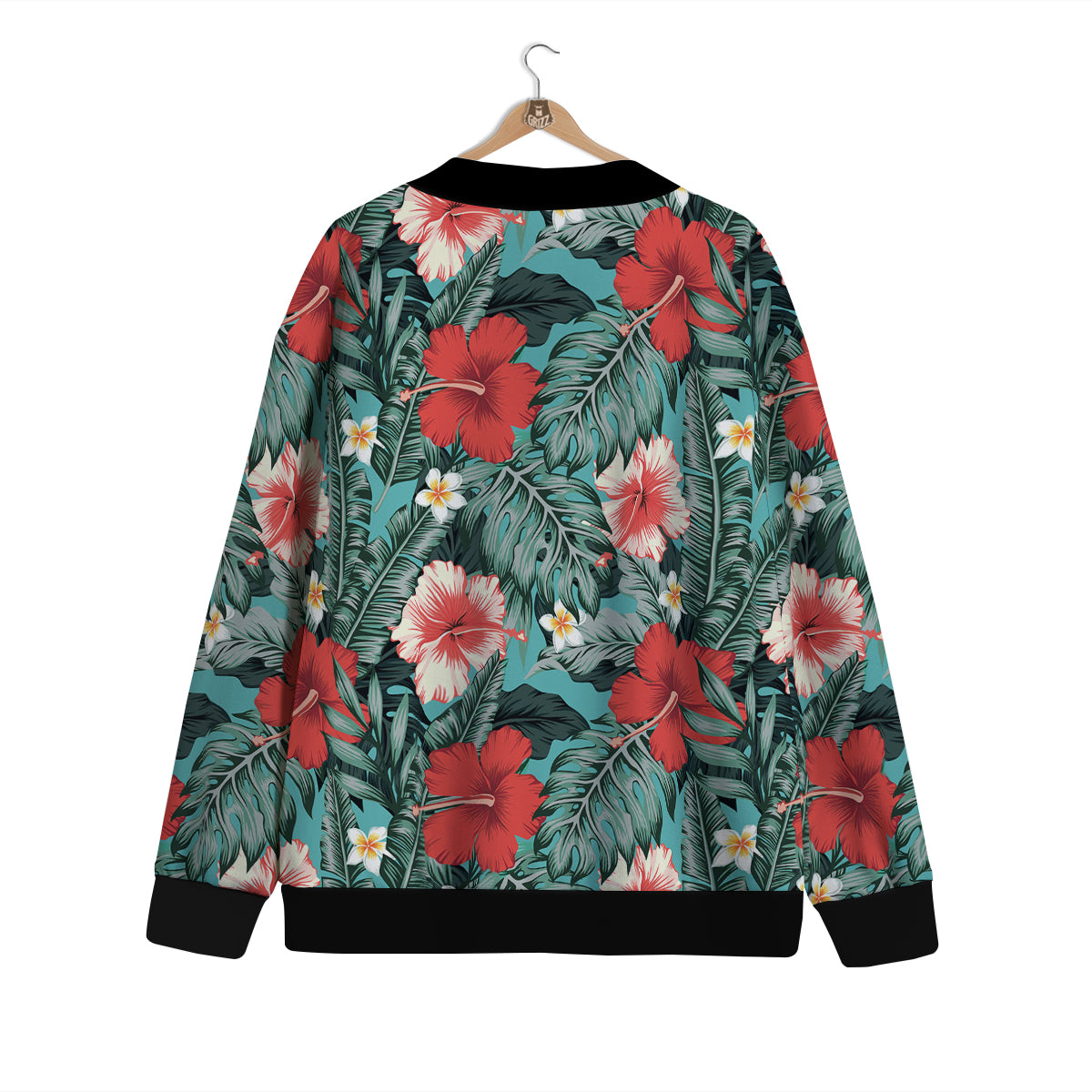 Tropical Leaf Turquoise Print Pattern Cardigan-grizzshop