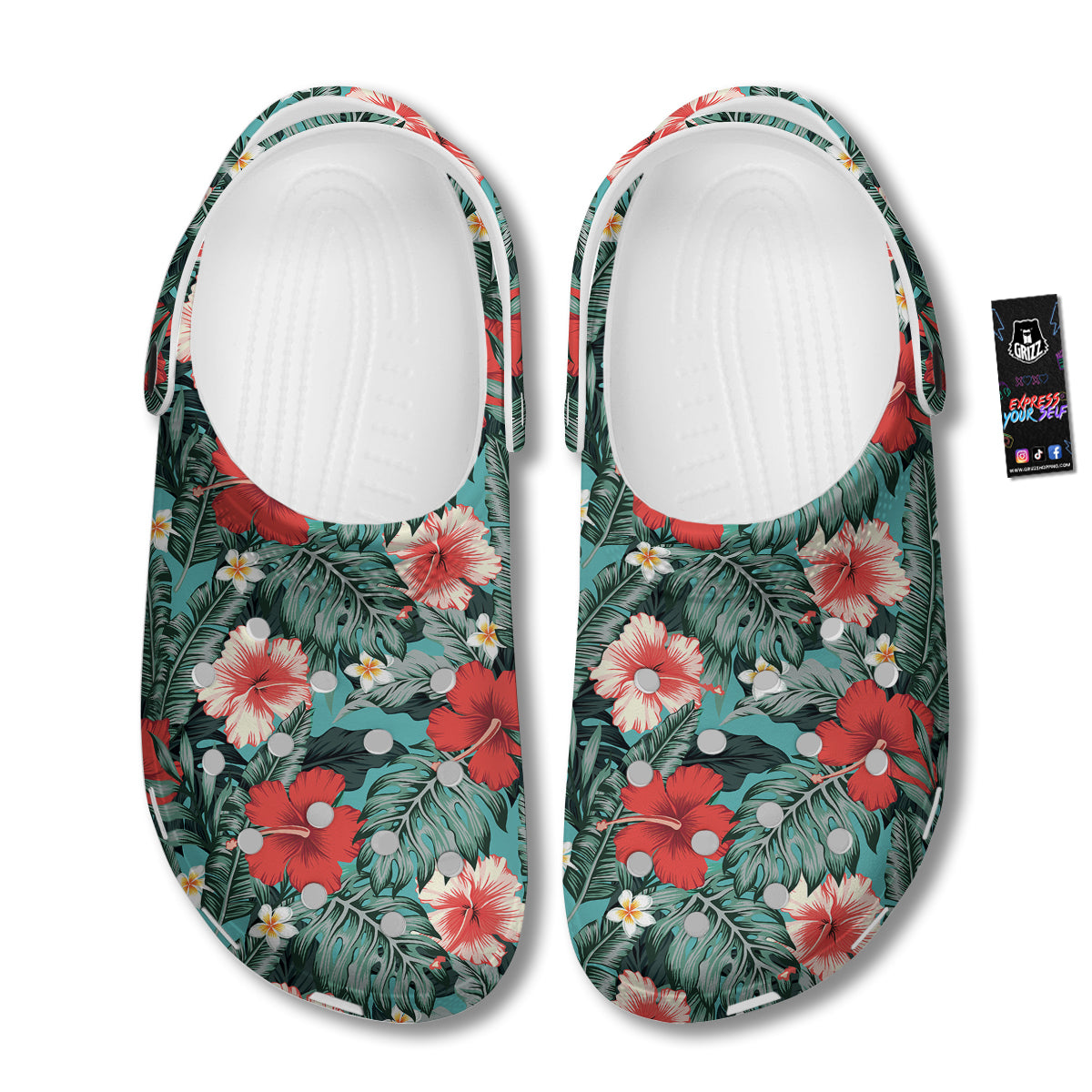 Tropical Leaf Turquoise Print Pattern Clog-grizzshop