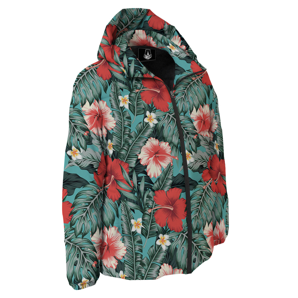 Tropical Leaf Turquoise Print Pattern Down Jacket-grizzshop