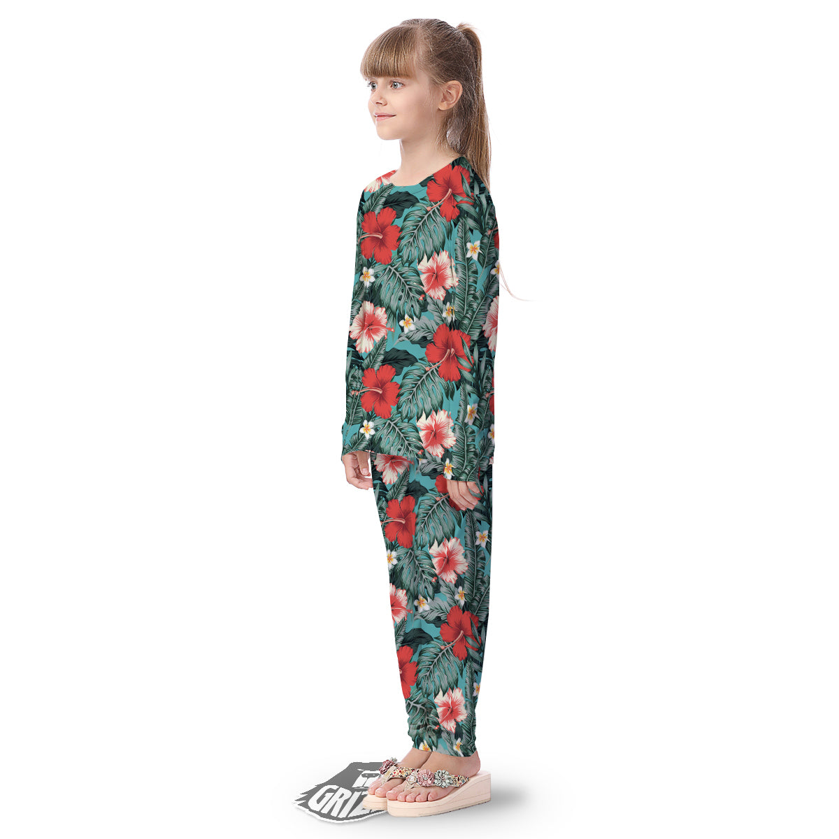 Tropical Leaf Turquoise Print Pattern Kid's Pajamas-grizzshop