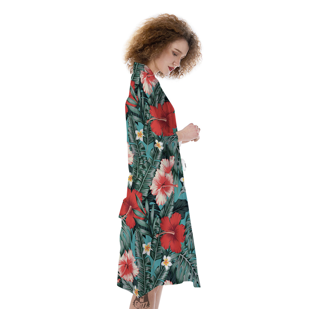Tropical Leaf Turquoise Print Pattern Kimono-grizzshop