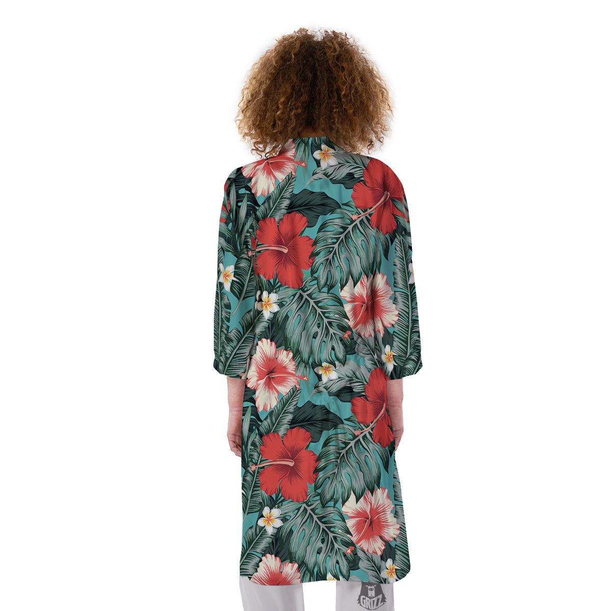 Tropical Leaf Turquoise Print Pattern Kimono-grizzshop