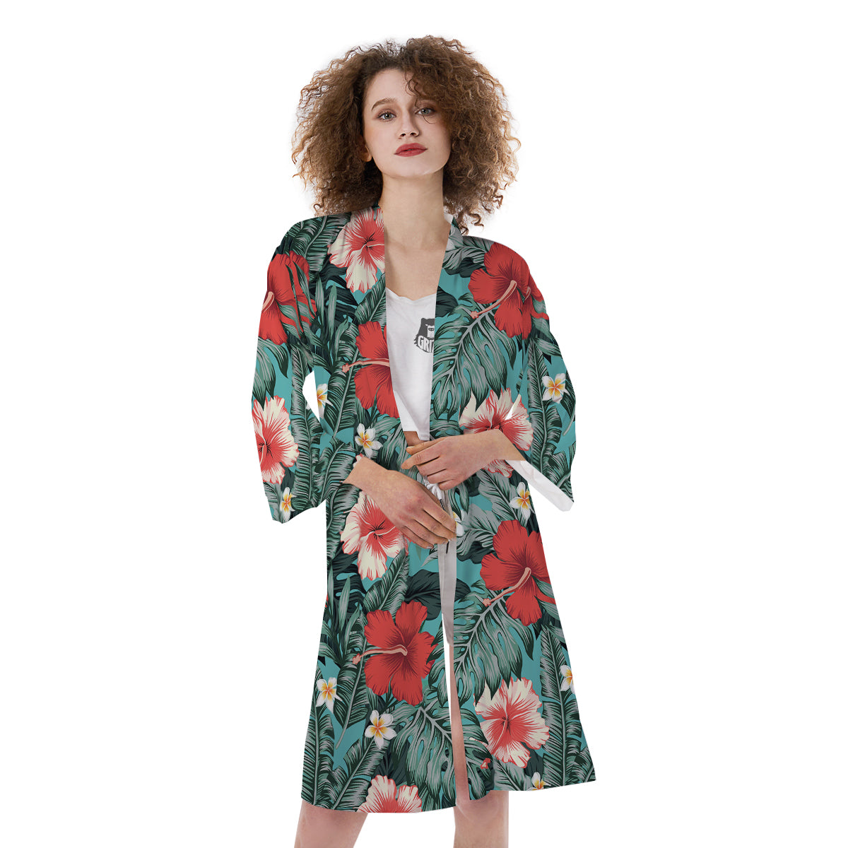 Tropical Leaf Turquoise Print Pattern Kimono-grizzshop