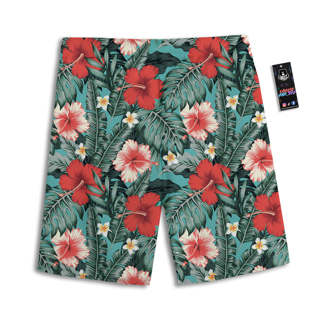 Tropical Leaf Turquoise Print Pattern Men's Athletic Shorts