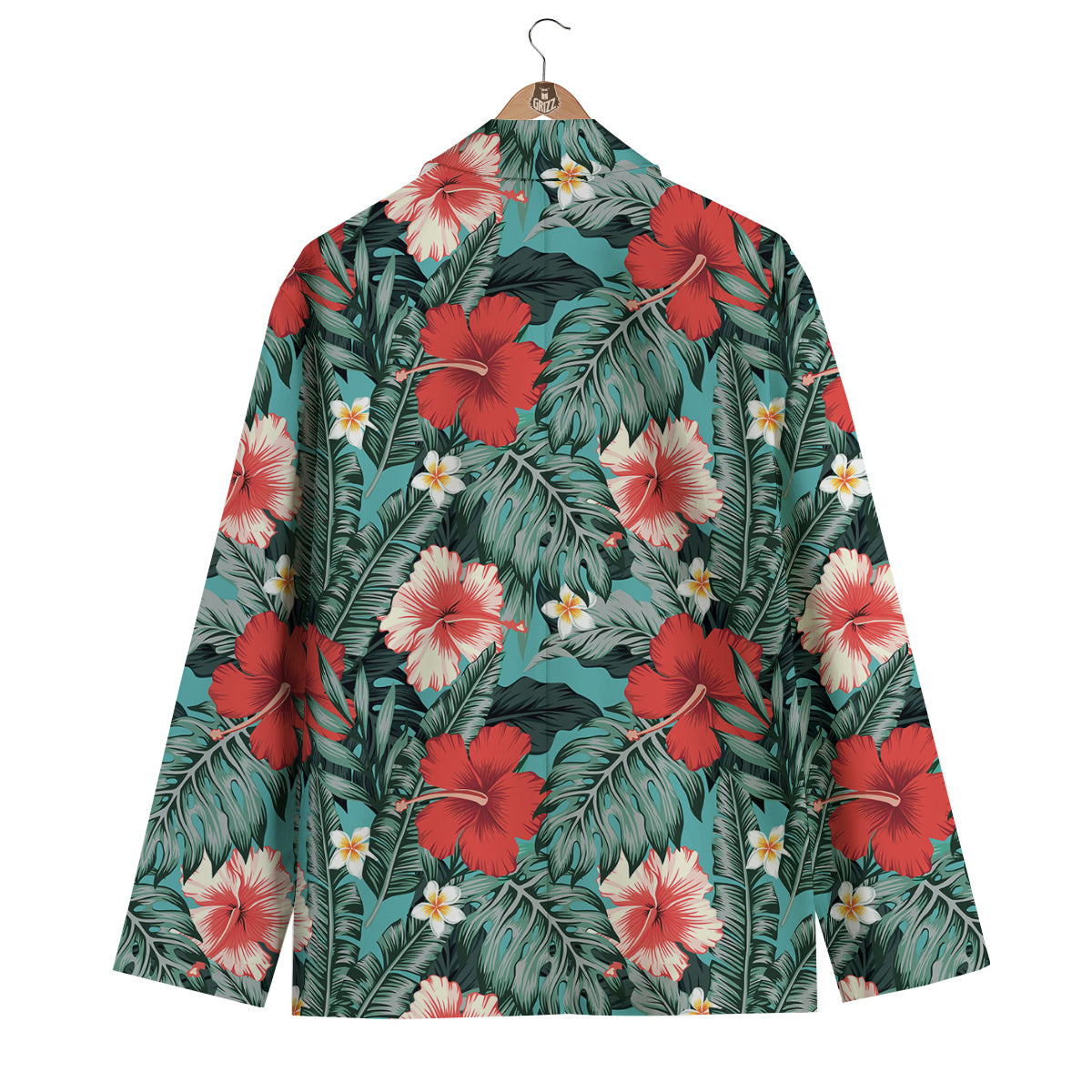 Tropical Leaf Turquoise Print Pattern Men's Blazer-grizzshop
