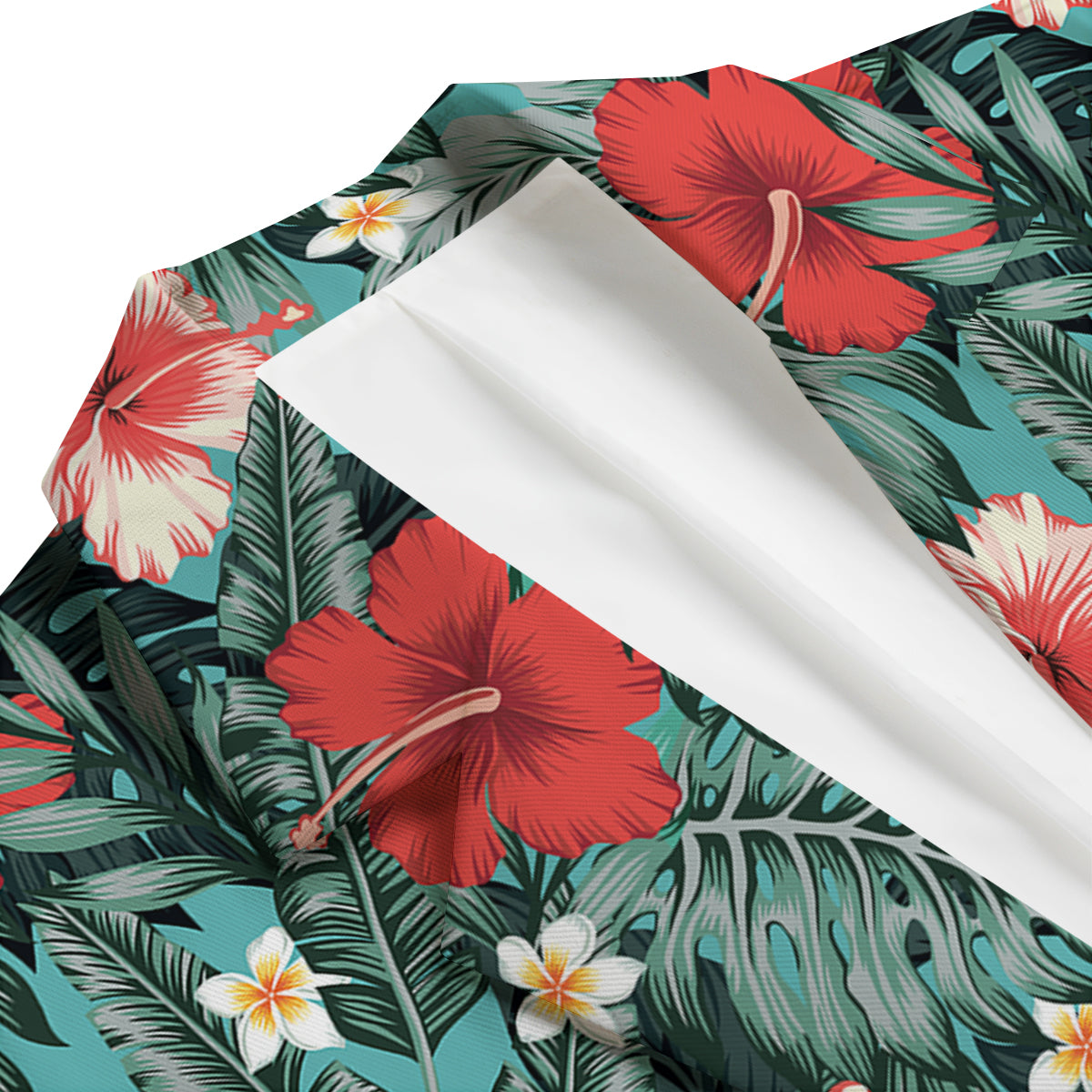 Tropical Leaf Turquoise Print Pattern Men's Blazer-grizzshop
