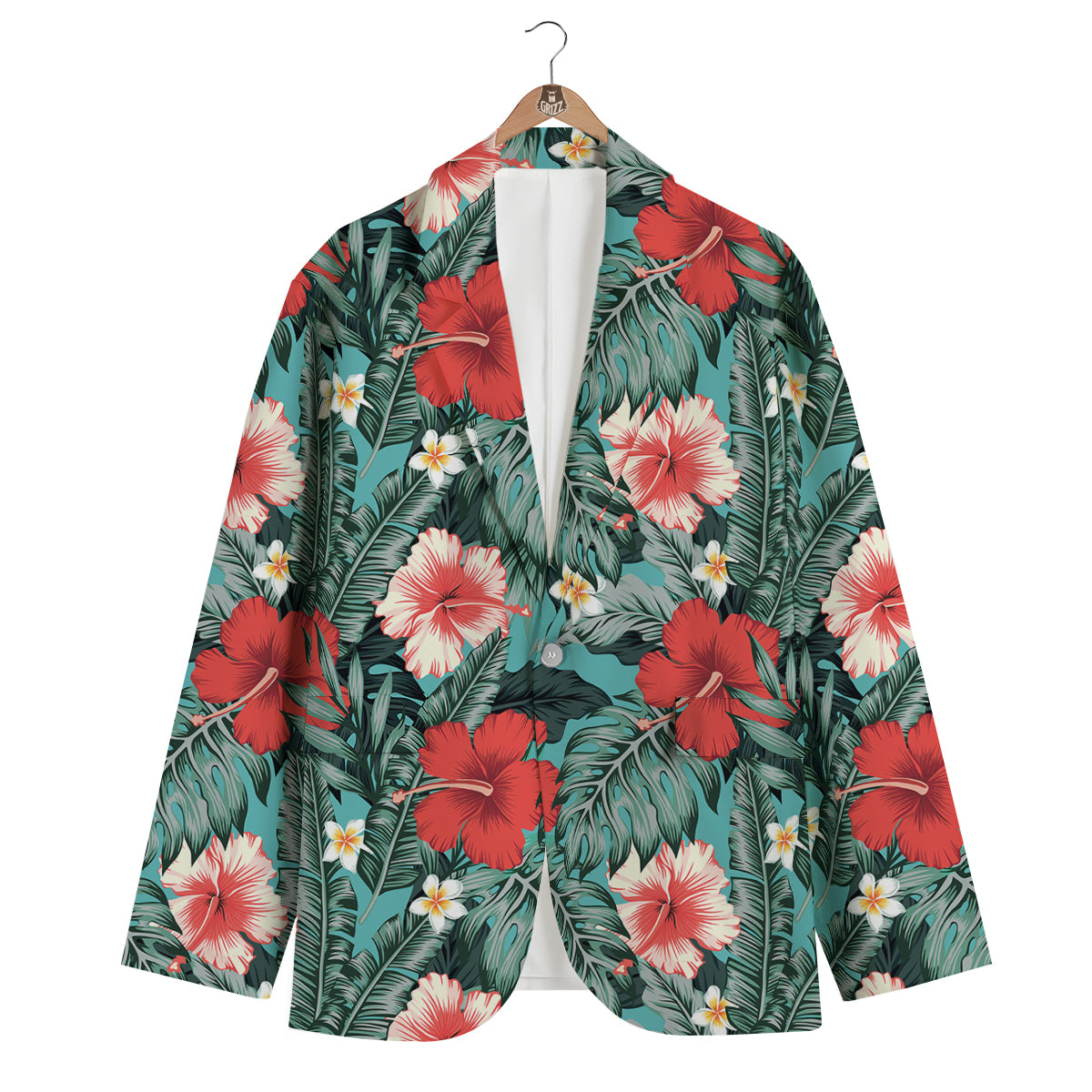 Tropical Leaf Turquoise Print Pattern Men's Blazer-grizzshop