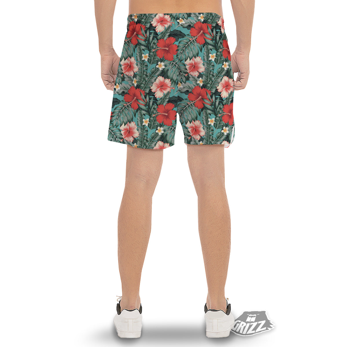Tropical Leaf Turquoise Print Pattern Men's Gym Shorts-grizzshop