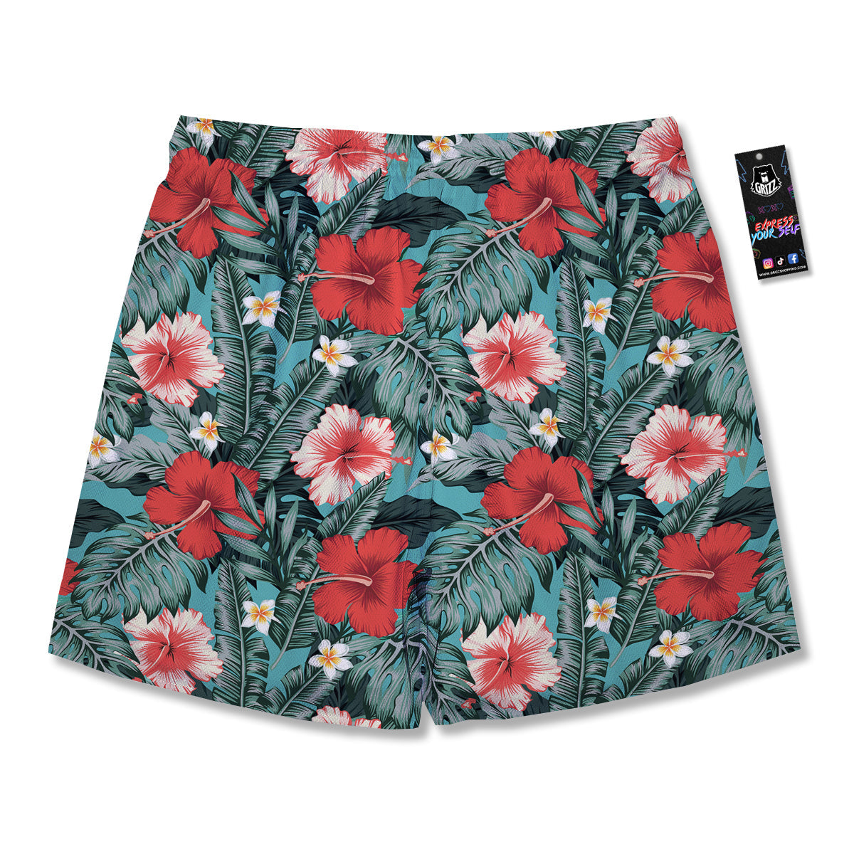 Tropical Leaf Turquoise Print Pattern Men's Running Shorts-grizzshop