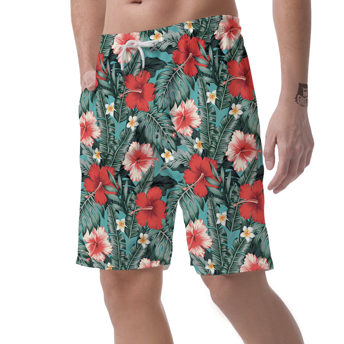 Tropical Leaf Turquoise Print Pattern Men's Shorts-grizzshop