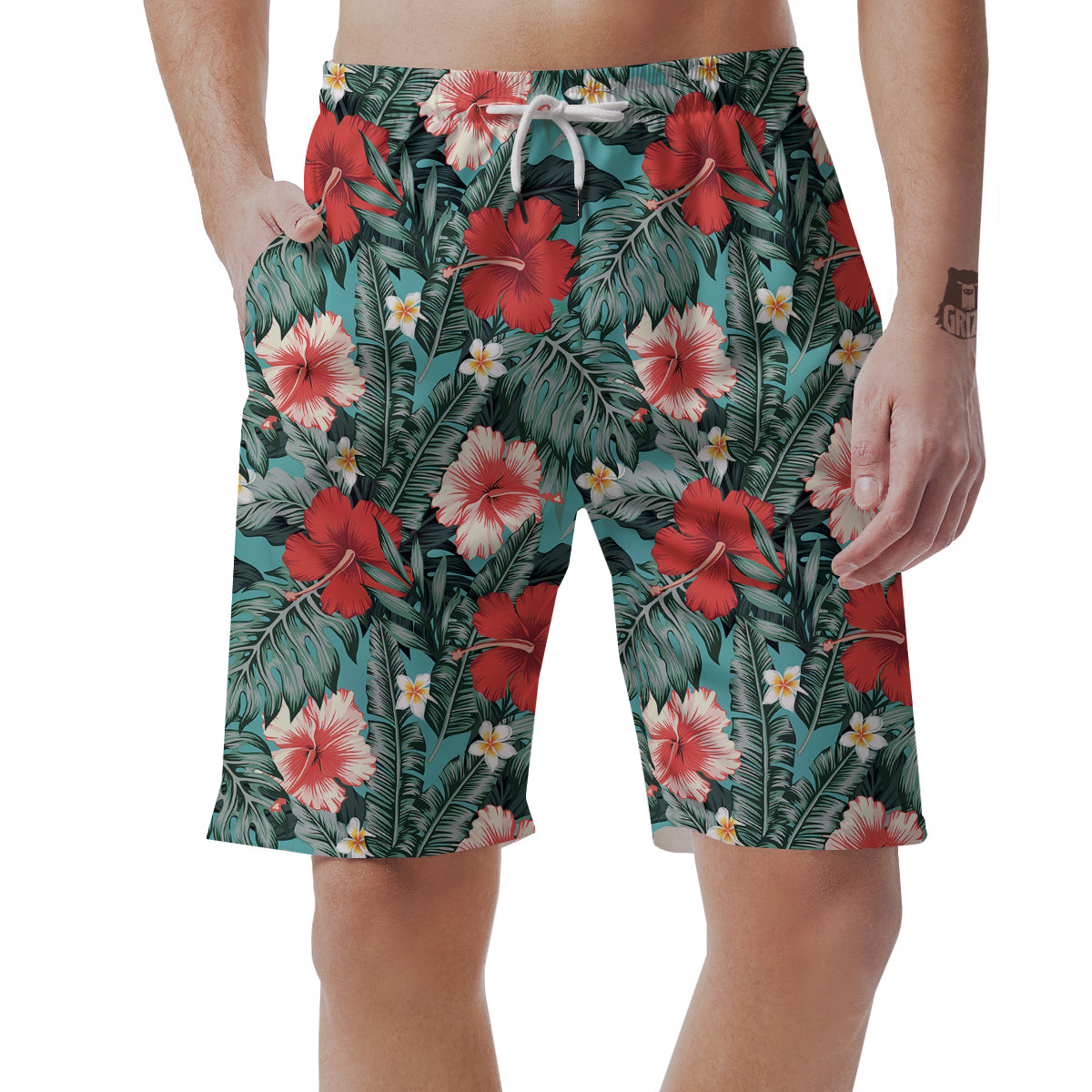 Tropical Leaf Turquoise Print Pattern Men's Shorts-grizzshop