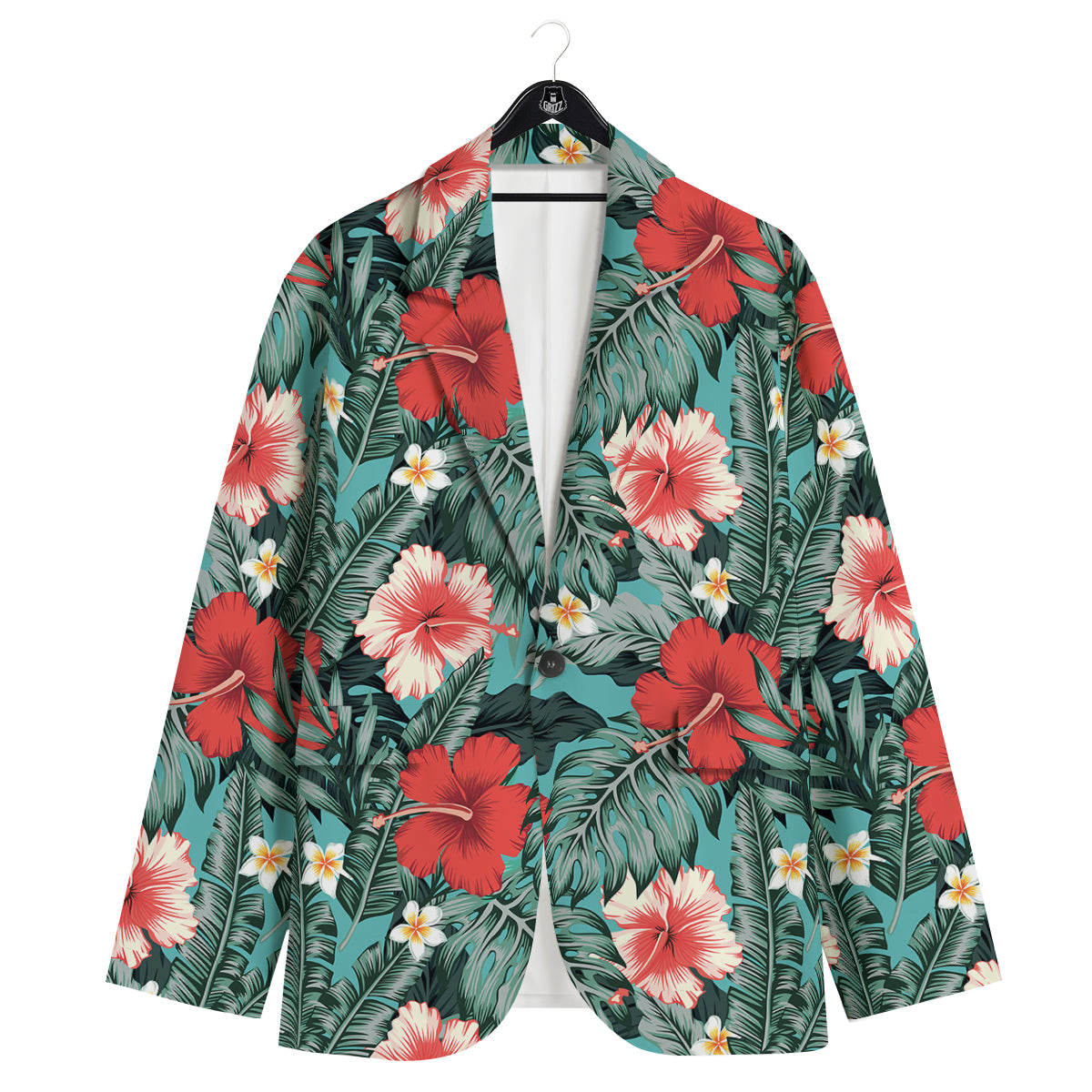 Tropical Leaf Turquoise Print Pattern Men's Sport Coat-grizzshop