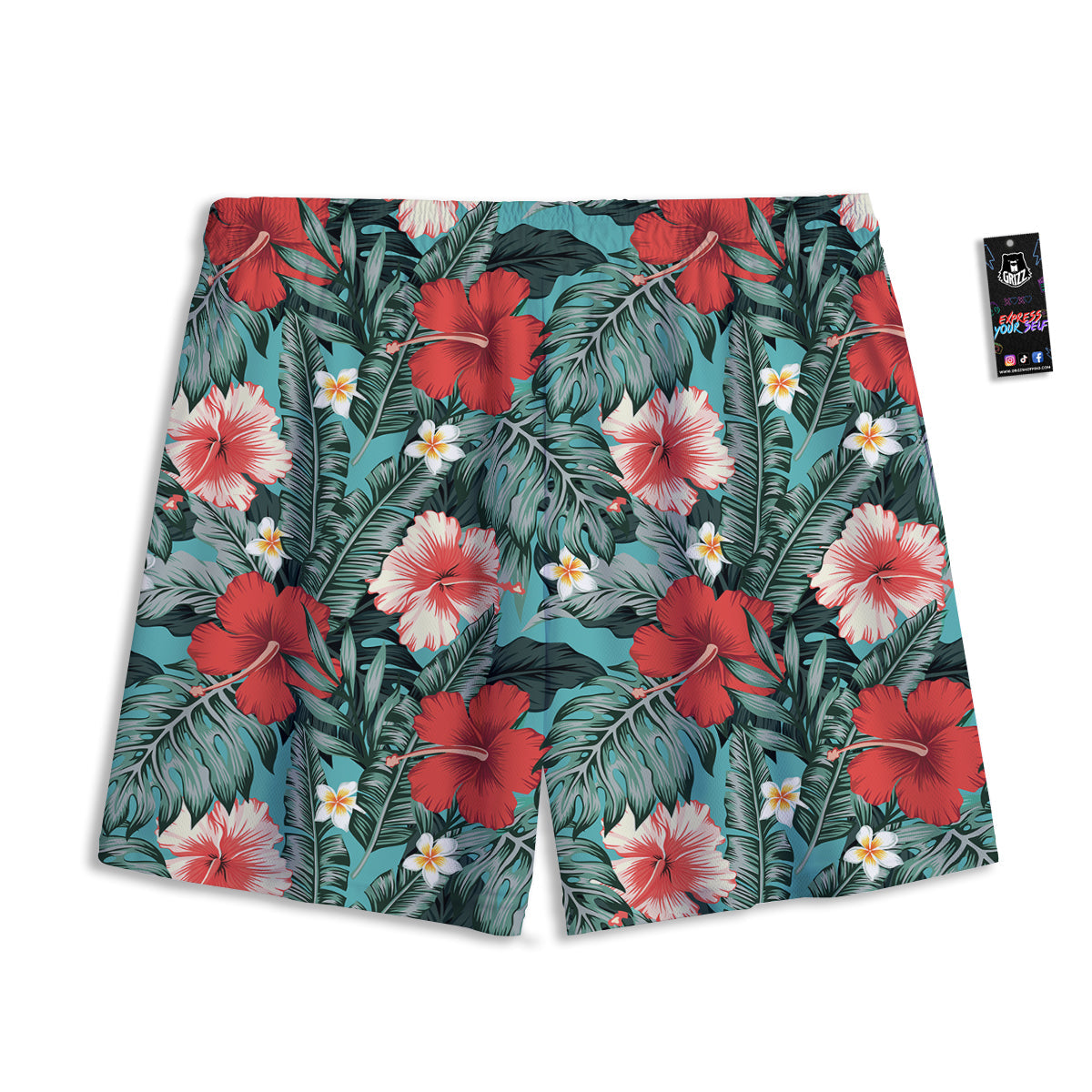 Tropical Leaf Turquoise Print Pattern Mesh Shorts