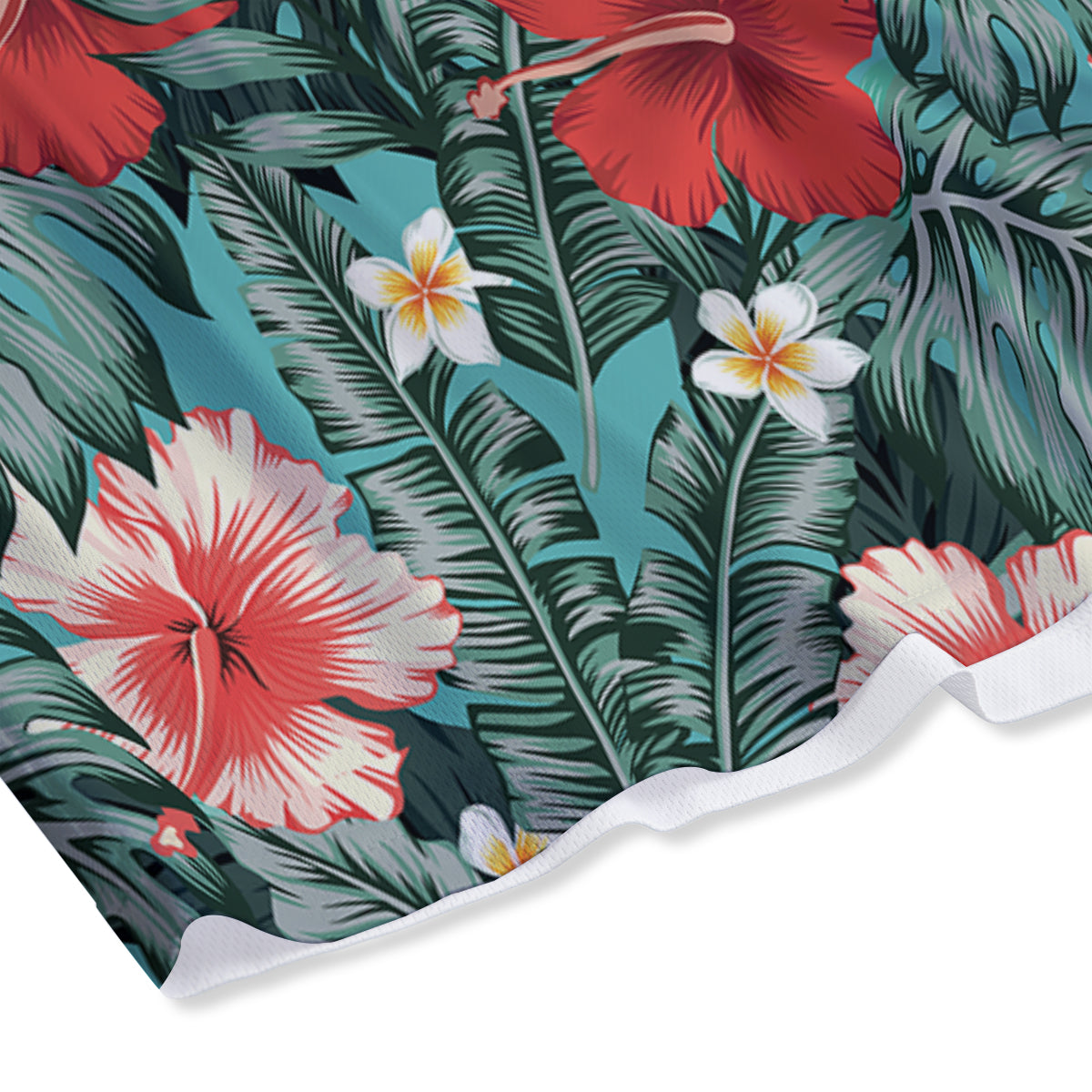 Tropical Leaf Turquoise Print Pattern Mesh Shorts