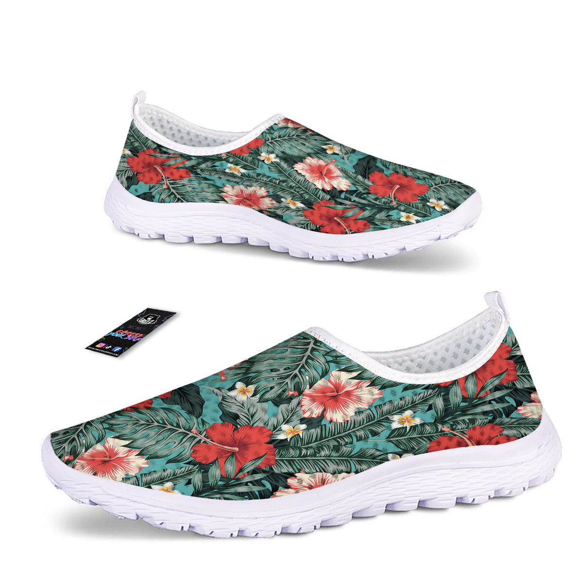 Tropical Leaf Turquoise Print Pattern Nurse Shoes-grizzshop