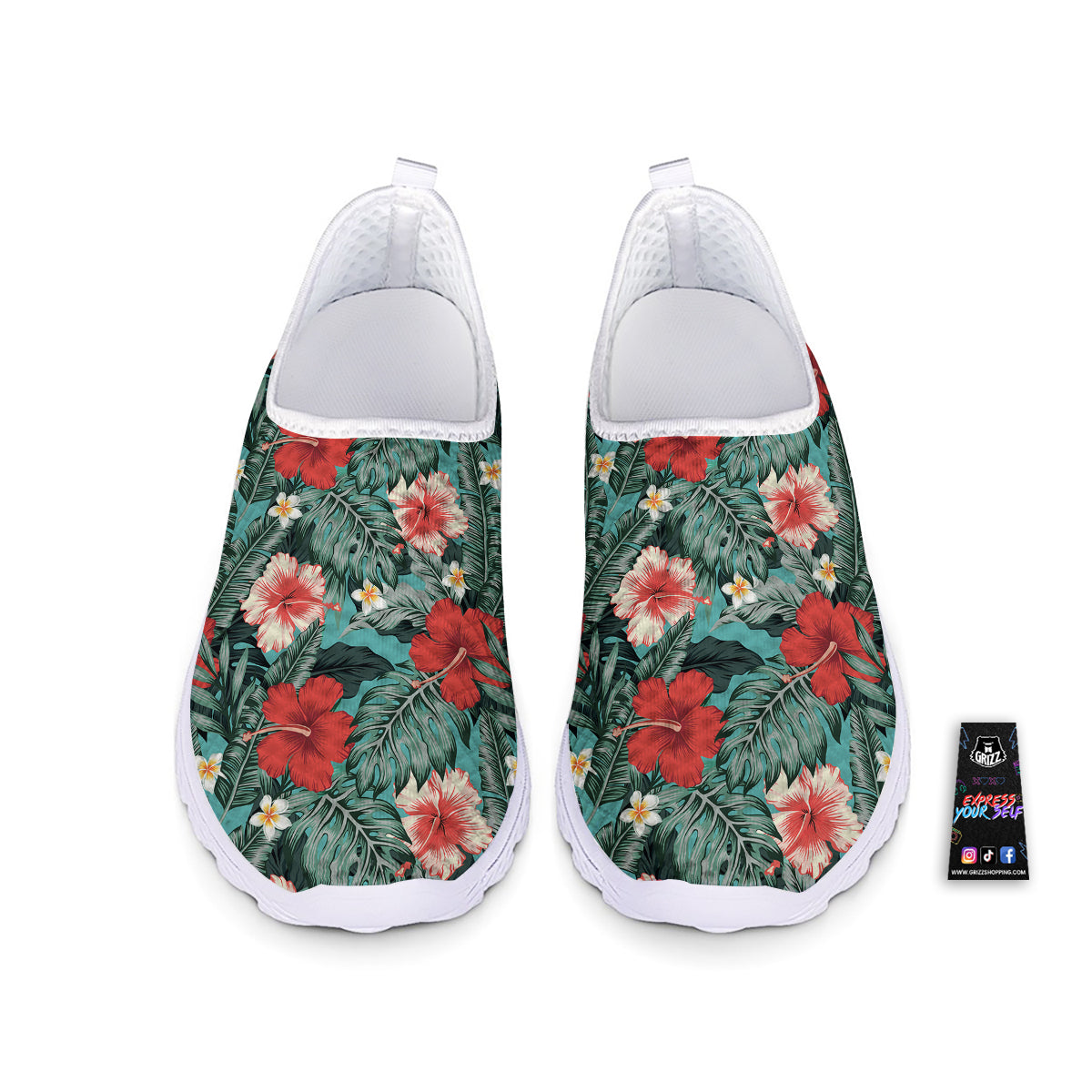 Tropical Leaf Turquoise Print Pattern Nurse Shoes-grizzshop