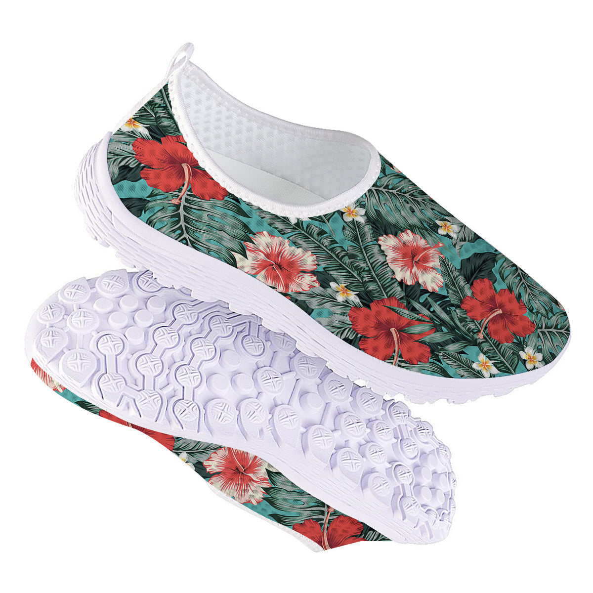 Tropical Leaf Turquoise Print Pattern Nurse Shoes-grizzshop