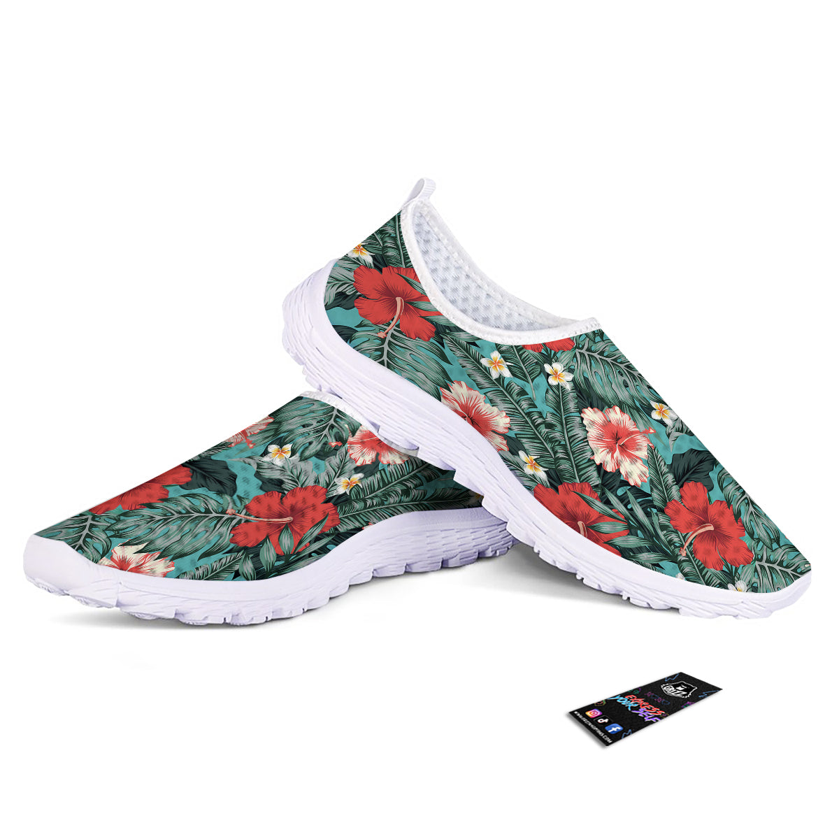 Tropical Leaf Turquoise Print Pattern Nurse Shoes-grizzshop