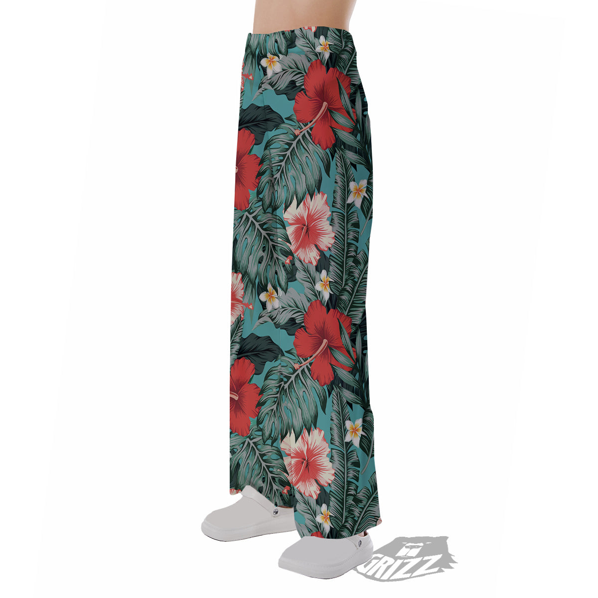 Tropical Leaf Turquoise Print Pattern Pajama Pants-grizzshop