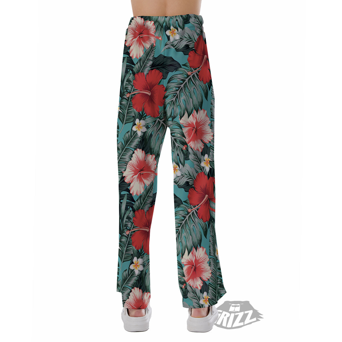 Tropical Leaf Turquoise Print Pattern Pajama Pants-grizzshop