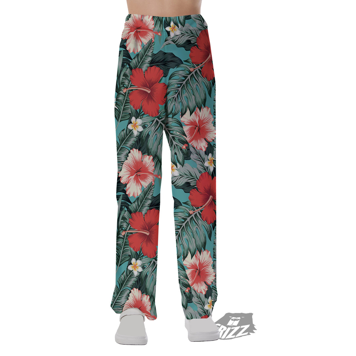 Tropical Leaf Turquoise Print Pattern Pajama Pants-grizzshop