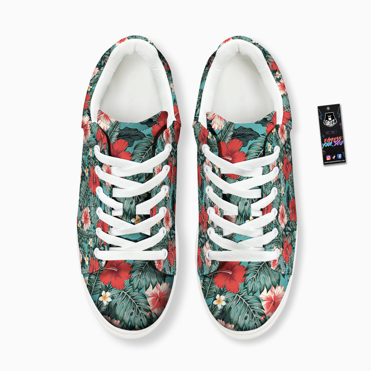 Tropical Leaf Turquoise Print Pattern Platform Shoes-grizzshop