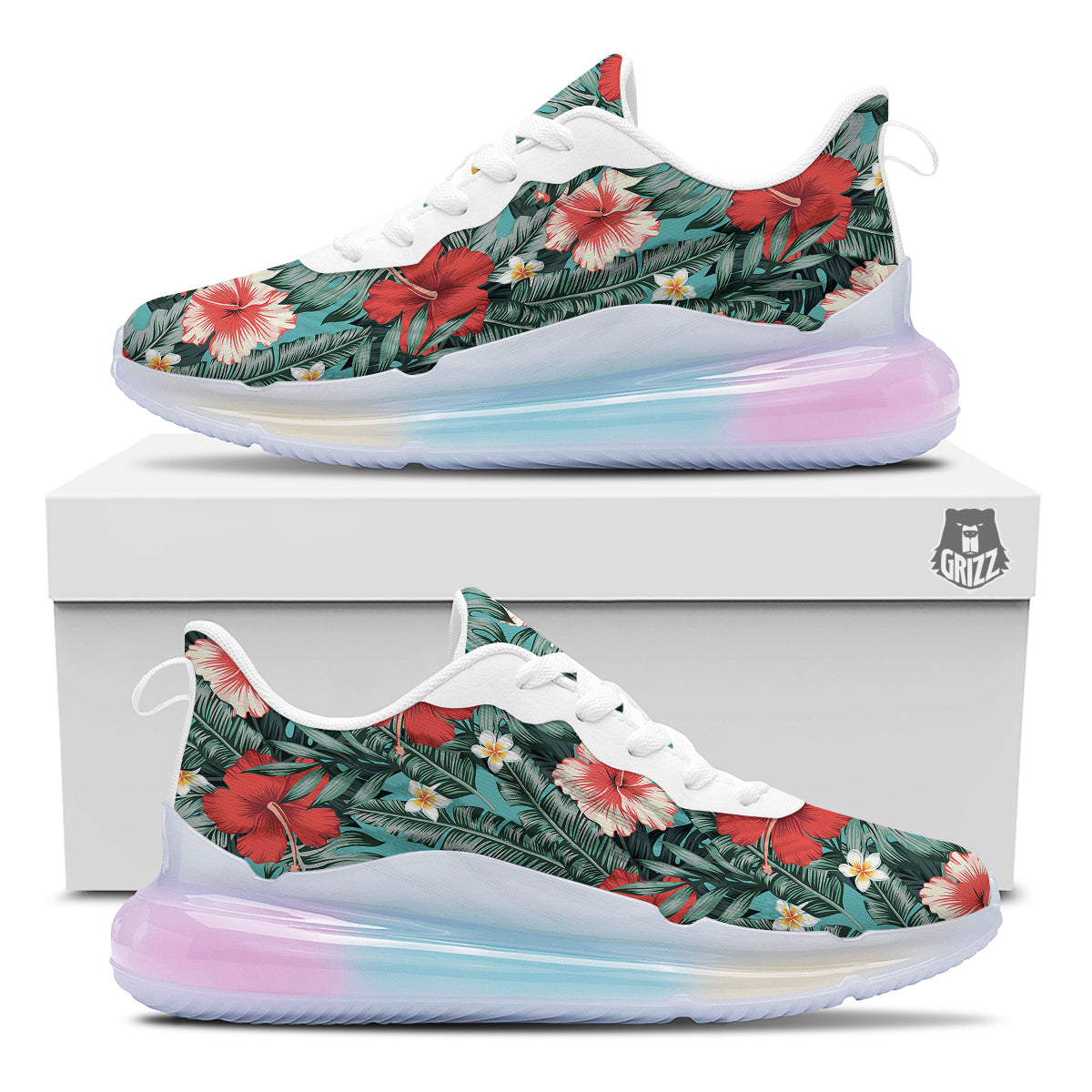 Tropical Leaf Turquoise Print Pattern Running Sneakers-grizzshop