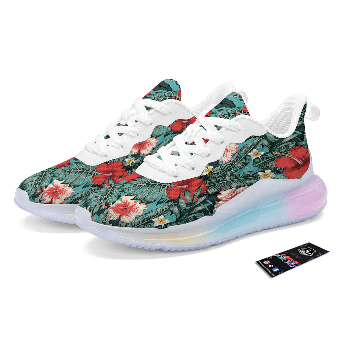 Tropical Leaf Turquoise Print Pattern Running Sneakers-grizzshop