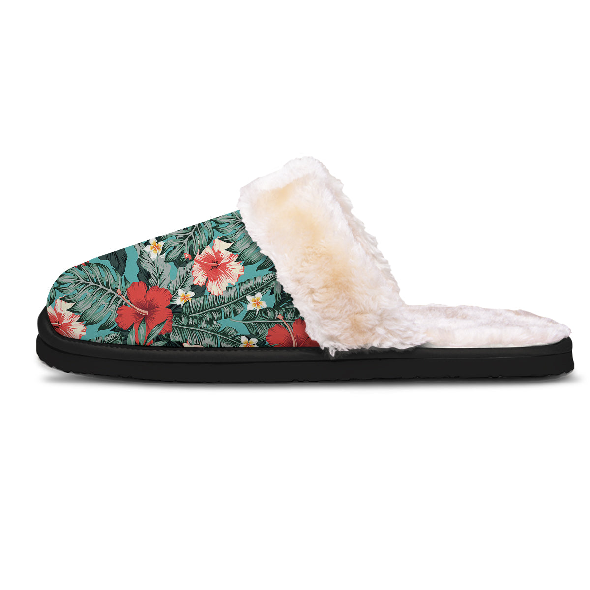 Tropical Leaf Turquoise Print Pattern Slippers-grizzshop