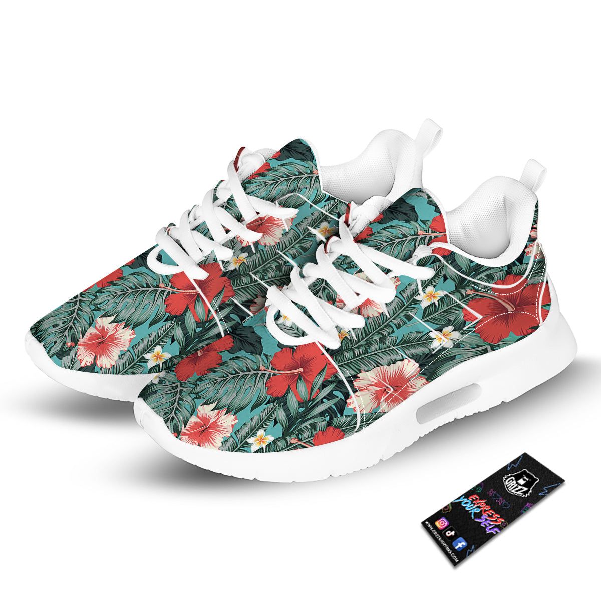 Tropical Leaf Turquoise Print Pattern Tennis Shoes-grizzshop