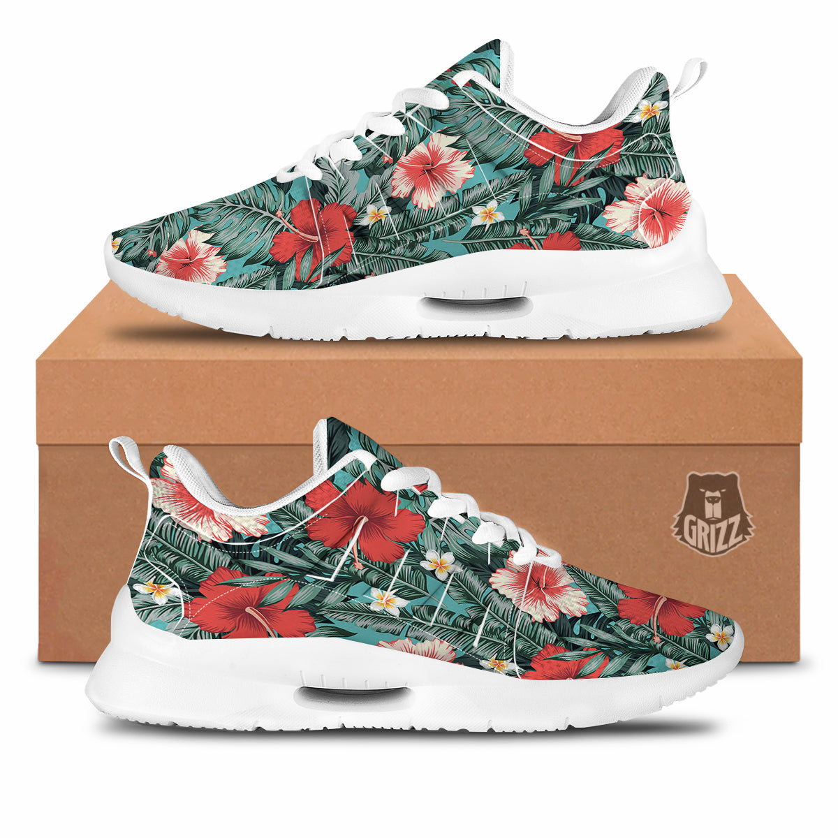 Tropical Leaf Turquoise Print Pattern Tennis Shoes-grizzshop