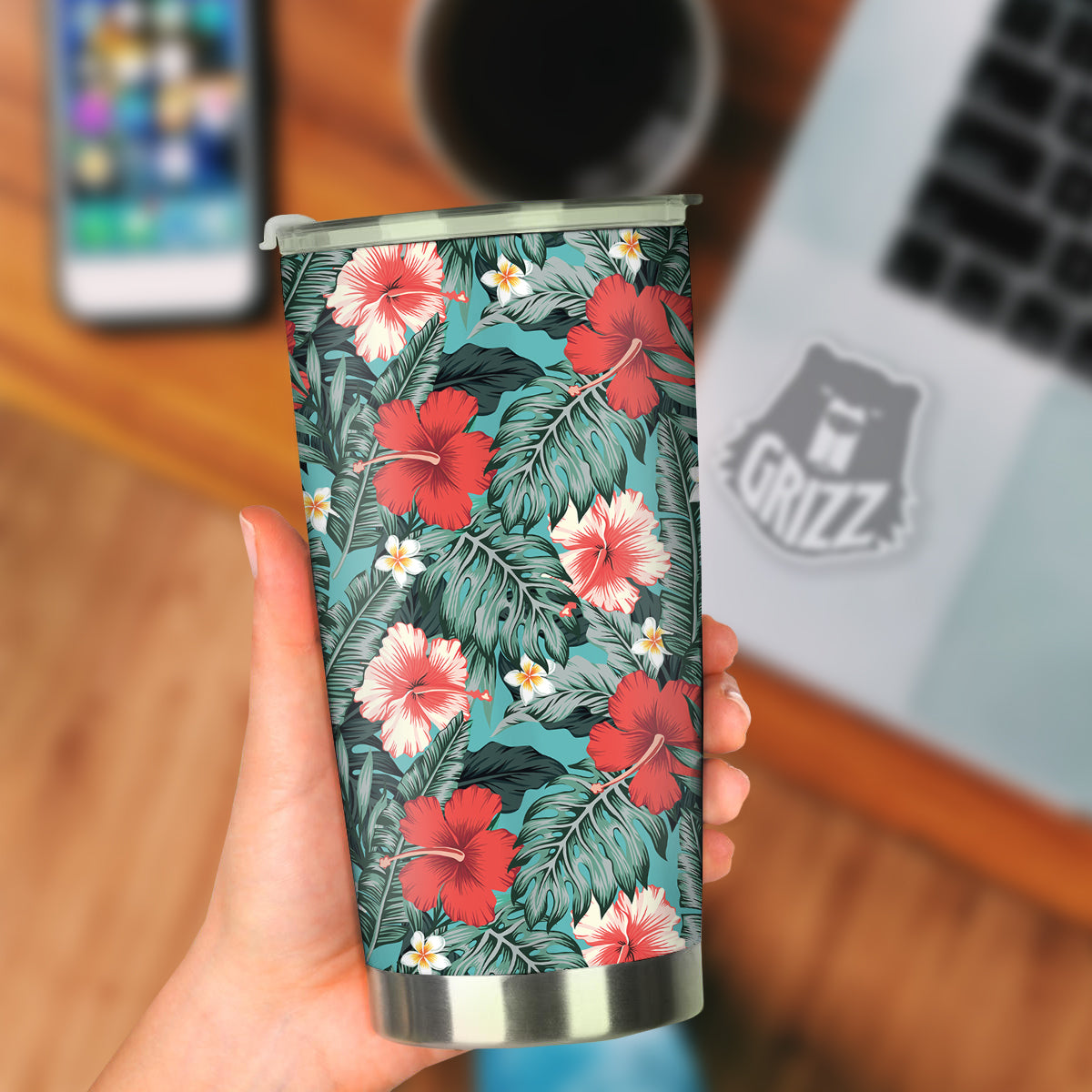 Tropical Leaf Turquoise Print Pattern Tumbler-grizzshop