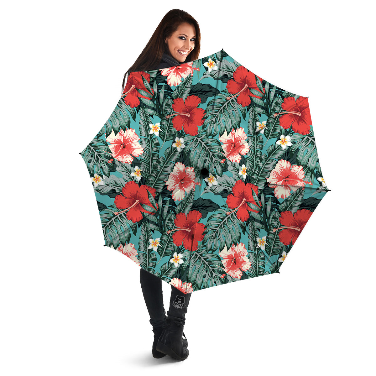 Tropical Leaf Turquoise Print Pattern Umbrella-grizzshop