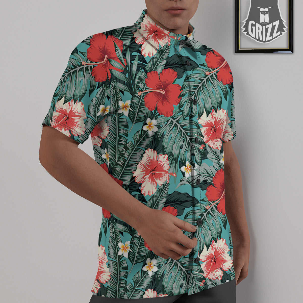 Tropical Leaf Turquoise Print Pattern Untucked Shirts-grizzshop