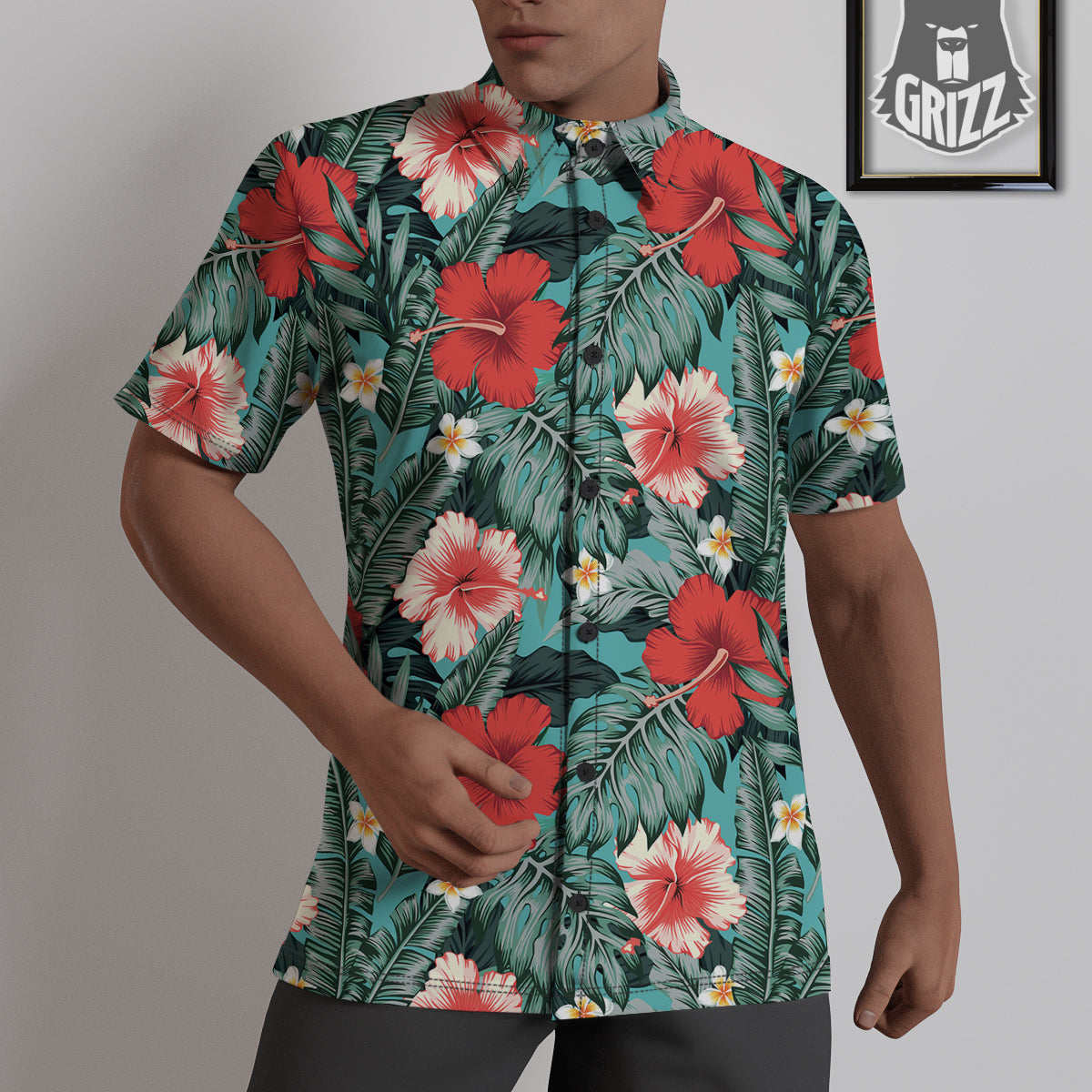 Tropical Leaf Turquoise Print Pattern Untucked Shirts-grizzshop