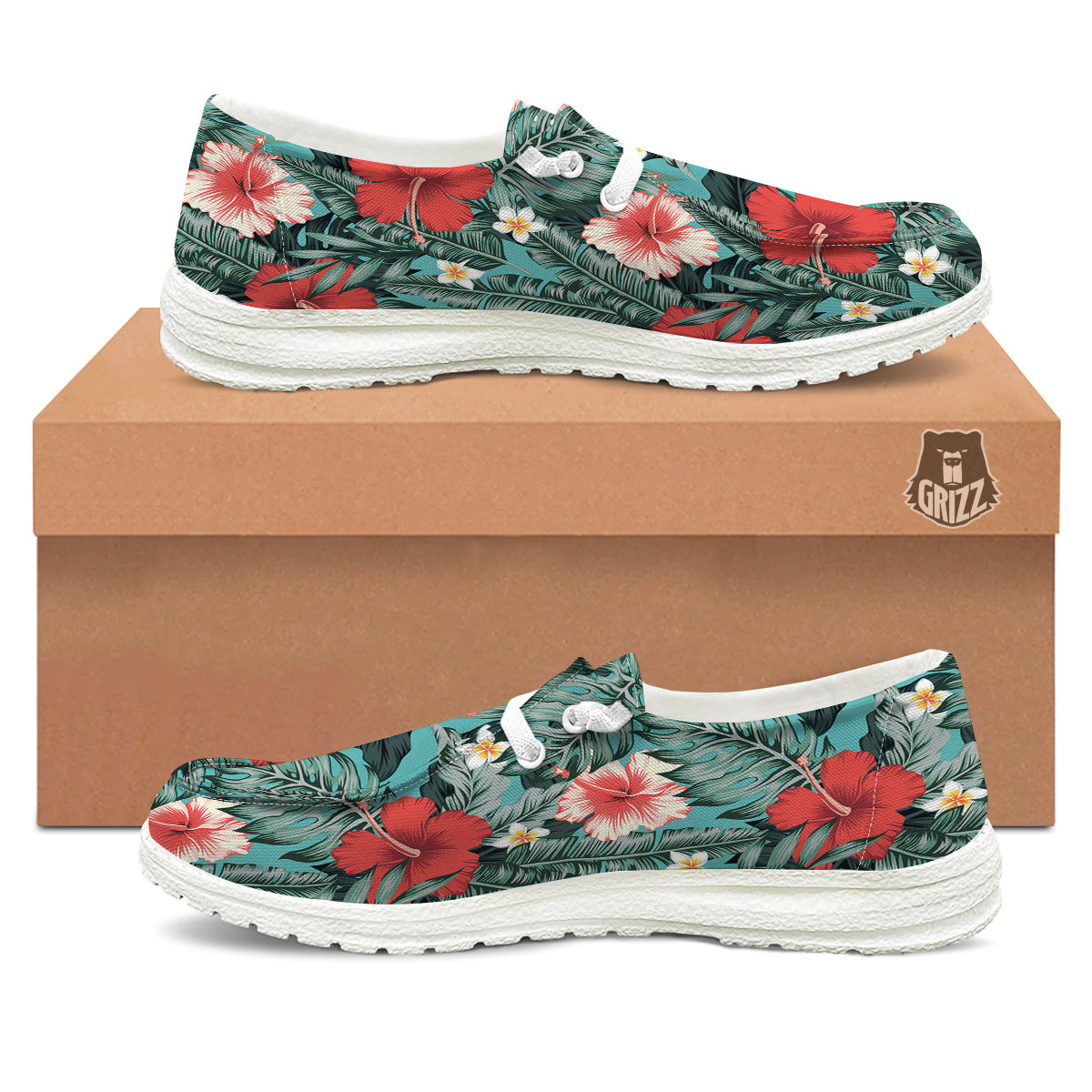 Tropical Leaf Turquoise Print Pattern White Loafers-grizzshop