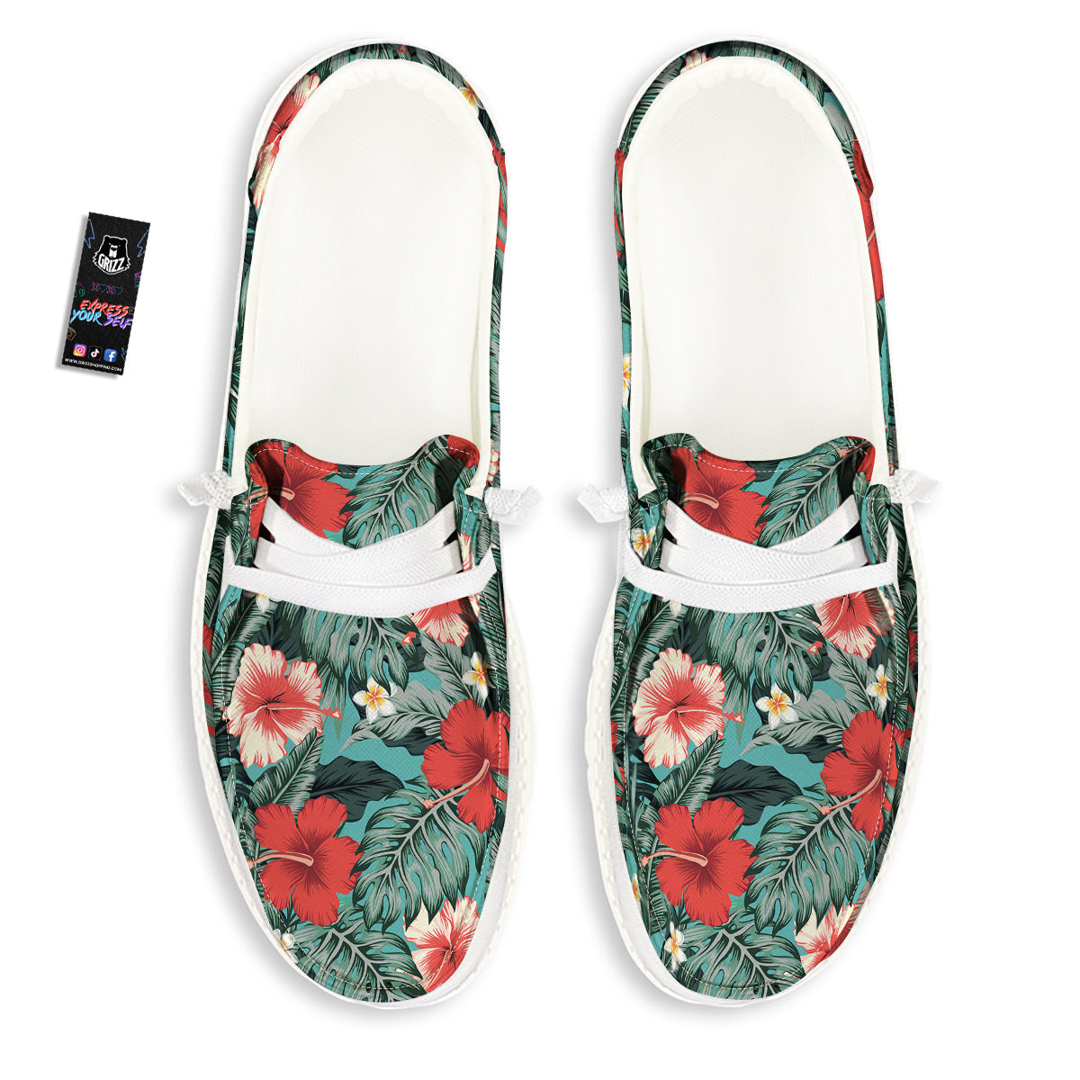 Tropical Leaf Turquoise Print Pattern White Loafers-grizzshop
