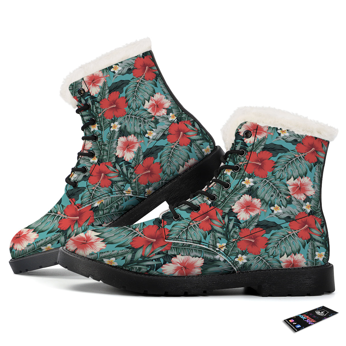 Tropical Leaf Turquoise Print Pattern Winter Boots-grizzshop