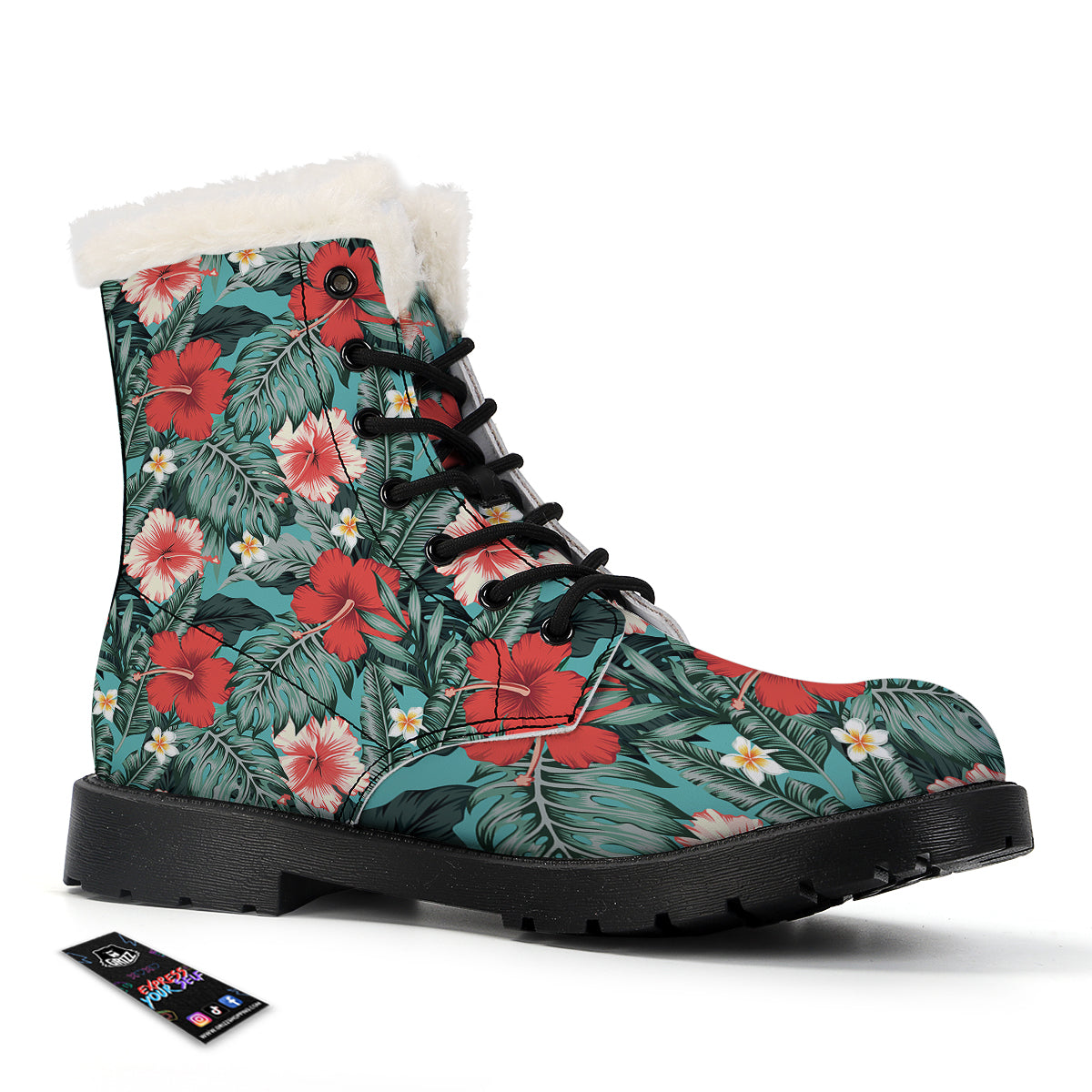 Tropical Leaf Turquoise Print Pattern Winter Boots-grizzshop