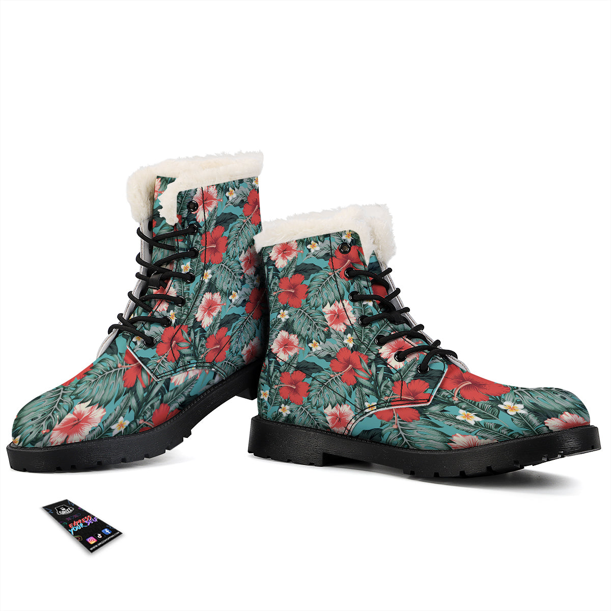 Tropical Leaf Turquoise Print Pattern Winter Boots-grizzshop