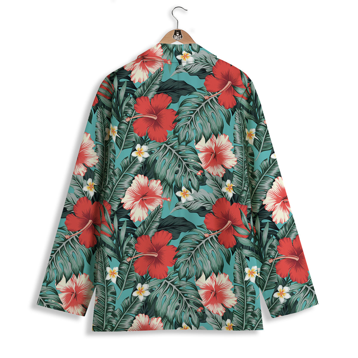Tropical Leaf Turquoise Print Pattern Women's Blazer-grizzshop